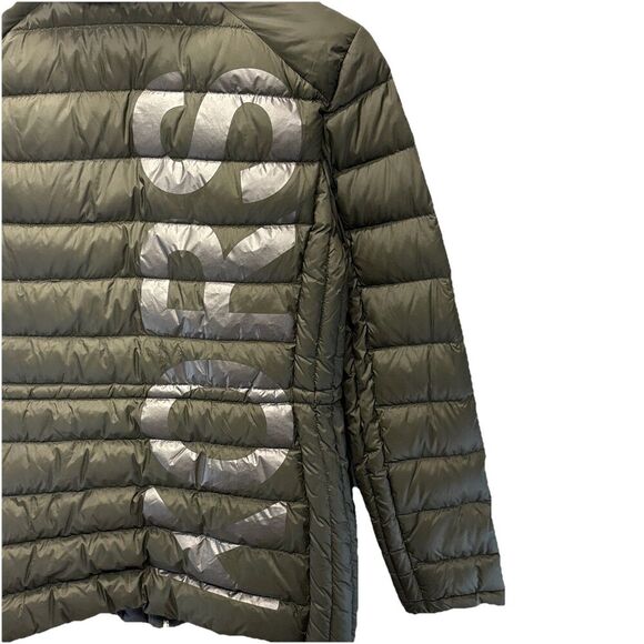 Michael Kors Womens Packable Hooded Down PufferJacket Size M Olive Logo Back Zip - Picture 4 of 16